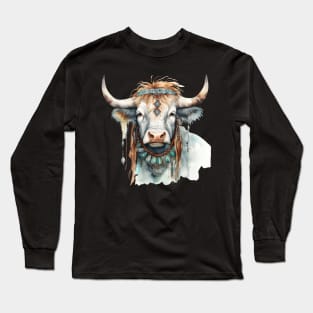 Watercolor Boho Cow #1 Long Sleeve T-Shirt